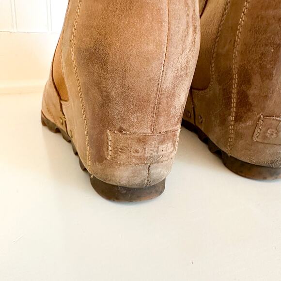 Sorel Lea Joan of Arctic Leather Wedge Ankle Bootie Brown 10.5 - Picture 7 of 9